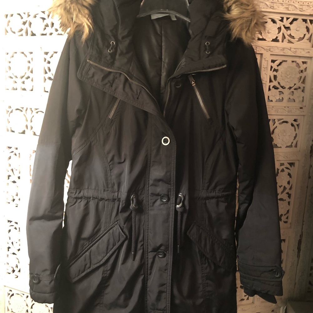 Women’s Athleta black winter jacket, hooded, size S